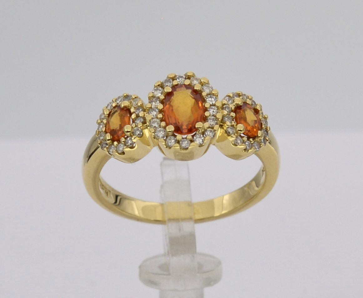 Effy 14K Yellow Gold Orange Sapphire & Diamond Ring $2,500 Value-image