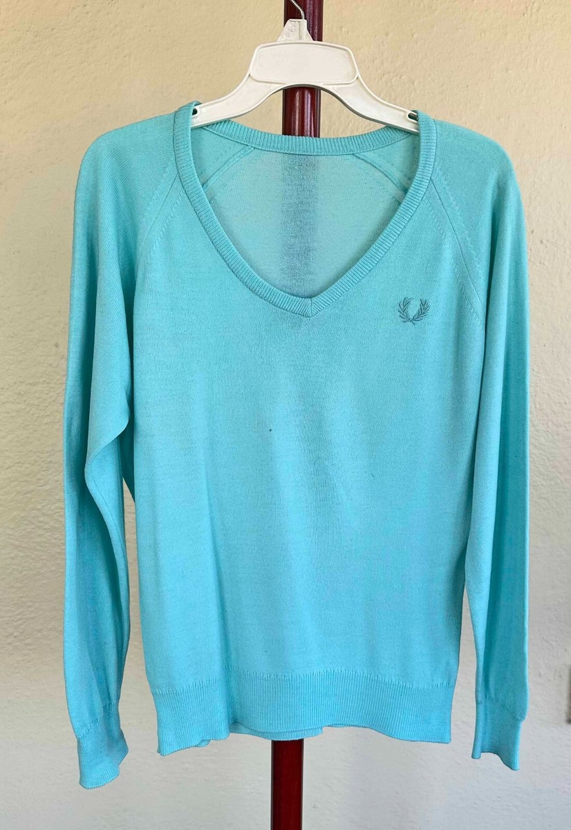 Fred Perry Aqua Lambswool V Neck Sweater Men