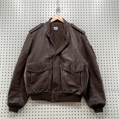 Vintage Hein Gericke Brown Leather Bomber Jacket Cafe Moto Racer Size 46  24x27