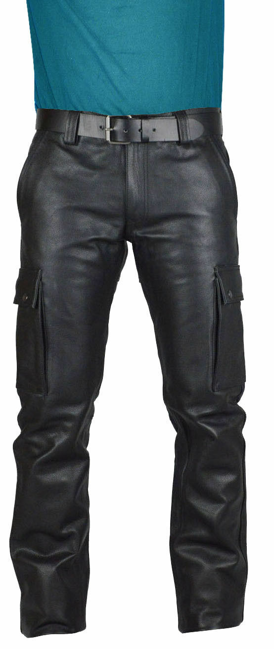 Men's Black Genuine Lambskin Real 100%Premium Leather Casual Cargo Pant  ZL-0024