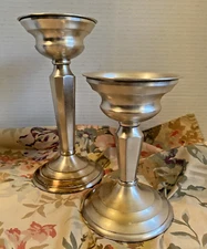 Pair Crate and Barrel Candlestick Tapered Candle Holders Brushed Nickel Silver