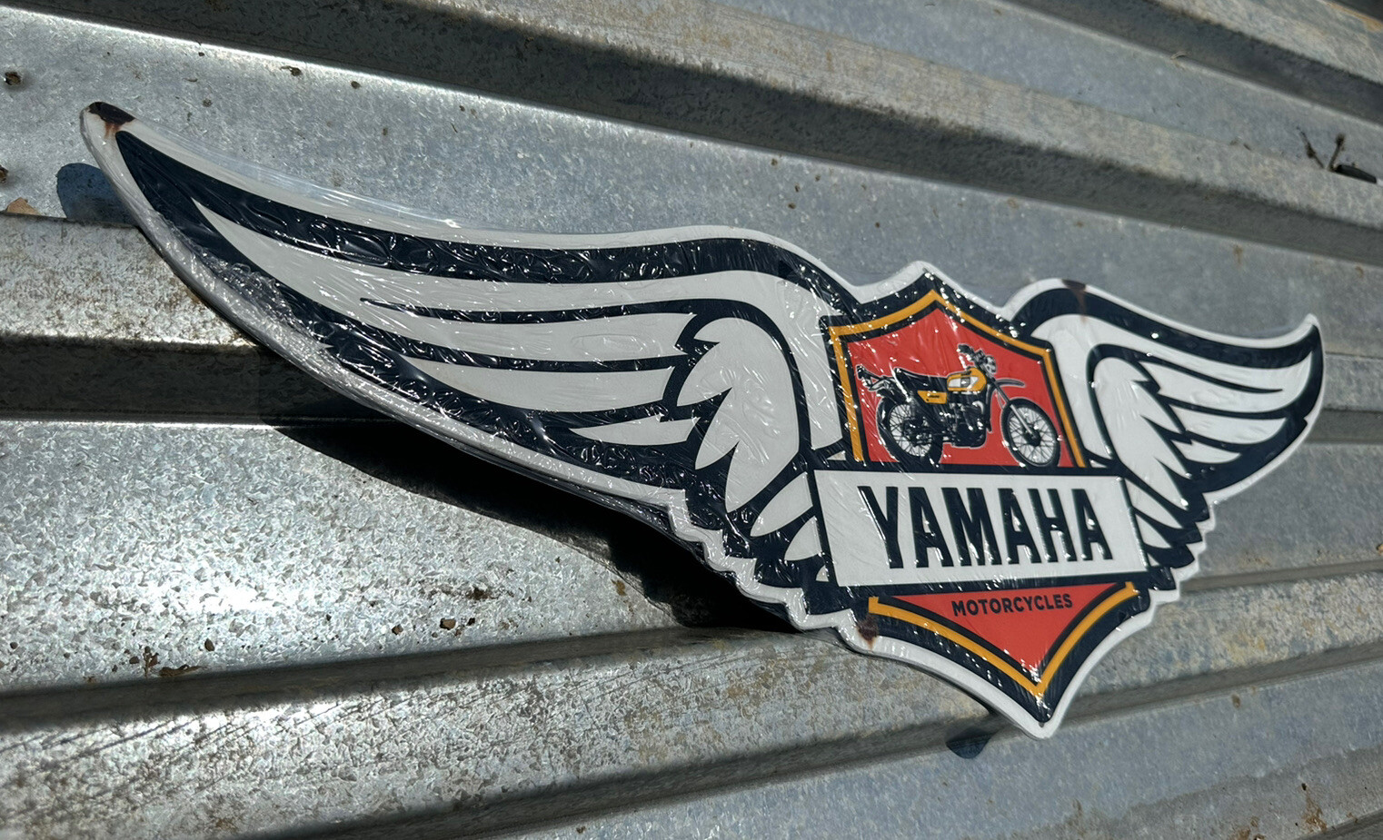 RARE! VINTAGE Rustic Style Yamaha Motorcycles 30" Metal Sign Embossed w/ Wings