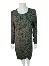 HUSH Cecelia Jersey Ruched Side Dress Leopard Dark Green Black Casual Size 18