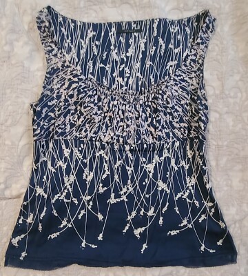 EUC ELIE TAHARI WOMEN'S BLUE FLOWERY SILK SLEEVELESS TOP TUNIC SIZE MEDIUM