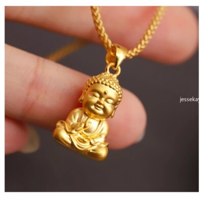 Pure 24K Yellow Gold 999 Blessing 3D Buddha Pendant Men Women Charm 1g
