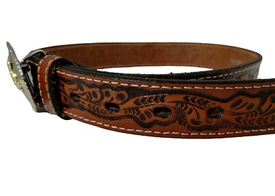 Nocona Belt Unisex Brown 26 Bonded Leather Silver Gold Bull  display picture 3