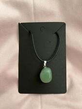 Stone Pendant Necklace, Green. Black Waxed Cord.