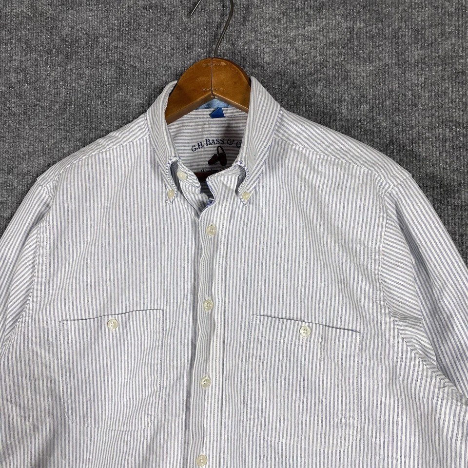 VINTAGE G.H. Camisa Oxford Bass & Co. Weejun Talla Mediana Rayas OCBD Algodón Preparación Foto 2 de 4