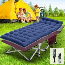 Adults Folding Camping Cot Heavy Duty Portable Sleeping Hiking Bed w/Cotton Mat