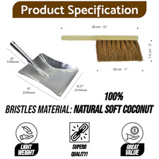 Soft Coco Hand Brush Natural Coconut Bristles & Galvanised Metal Dustpan Set NEW