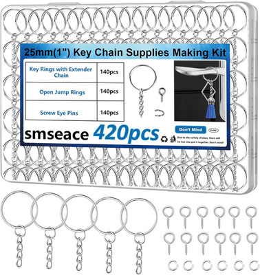 420Pcs 1'' 25mm Keychain Making Kit, Including 140Pcs Keychain Rings with Chain,
