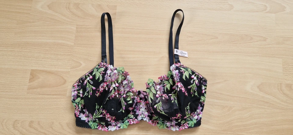 Victoria's Secret Ungefüttert Blumenmuster Bestickt BH Set V-String 32DDD 70F M - Bild 3 von 4