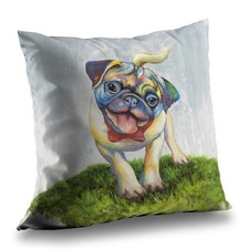 Begin Home Decor C1PT1414E82YI9 14 x 14 in. Colorful Smiling Pug - Pets Livin...