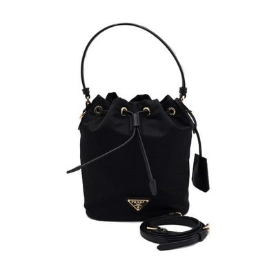 Prada Mini Nylon Eimer Tasche Neuauflage 1978 schwarz mit Dreieck Logo 152315617
