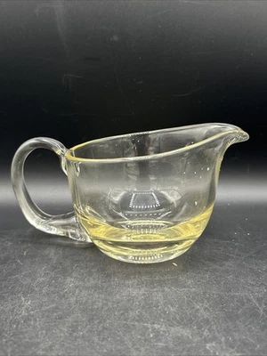 4 X 7” Gravy Boat Or Creamer. Vintage Hand Blown Heavy Clear Glass With Yellow T - Image 1 of 4