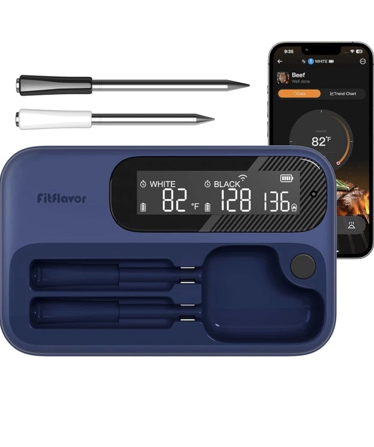 FitFlavor Smart Wireless Meat Thermometer, WiFi & Bluetooth for BBQ & Grilling