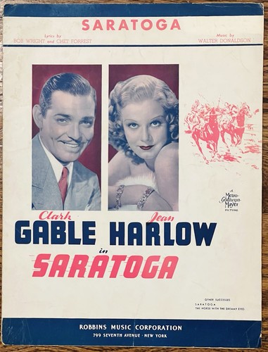 CLARK GABLE / JEAN HARLOW film SARATOGA sheet music TITLE SONG ~ 1937
