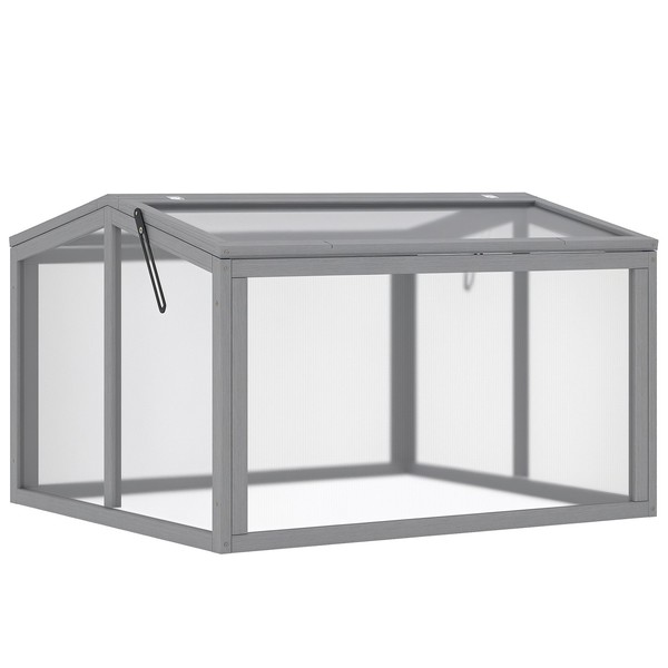 FrüHbeet GewäChshaus Aus Holz Polycarbonat Wetterfest Hellgrau 90X80X58 Cm-image