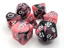 Old School 7 Piece DnD RPG Dice Set: Vorpal - Pink  Black