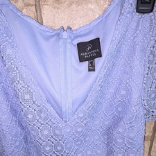 Adrianna Papell Blue Floral Lace Sheath Dress V-Neck Short Sleeve Size M/L