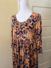 Womens knee midi tea length dress long sleeve floral flowers maternity ruffle