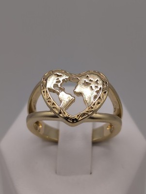 Beautiful JTV BBJ Gold Tone Heart World Map Ring Size 10