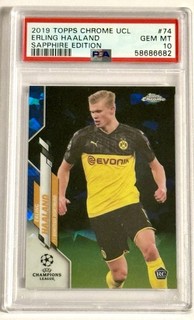 2019 20 Topps Chrome UCL Sapphire Edition Erling Haaland Rookie PSA 10 Norway 74