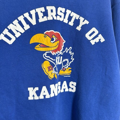 Vintage Kansas University Jayhawks Russell Athletic Sweatshirt Mens L Blue 90s - Picture 3 of 6
