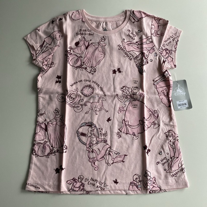 Disney Store Cinderella T-Shirt Size L (10/12) Pink Top Cartoon Princess NWT