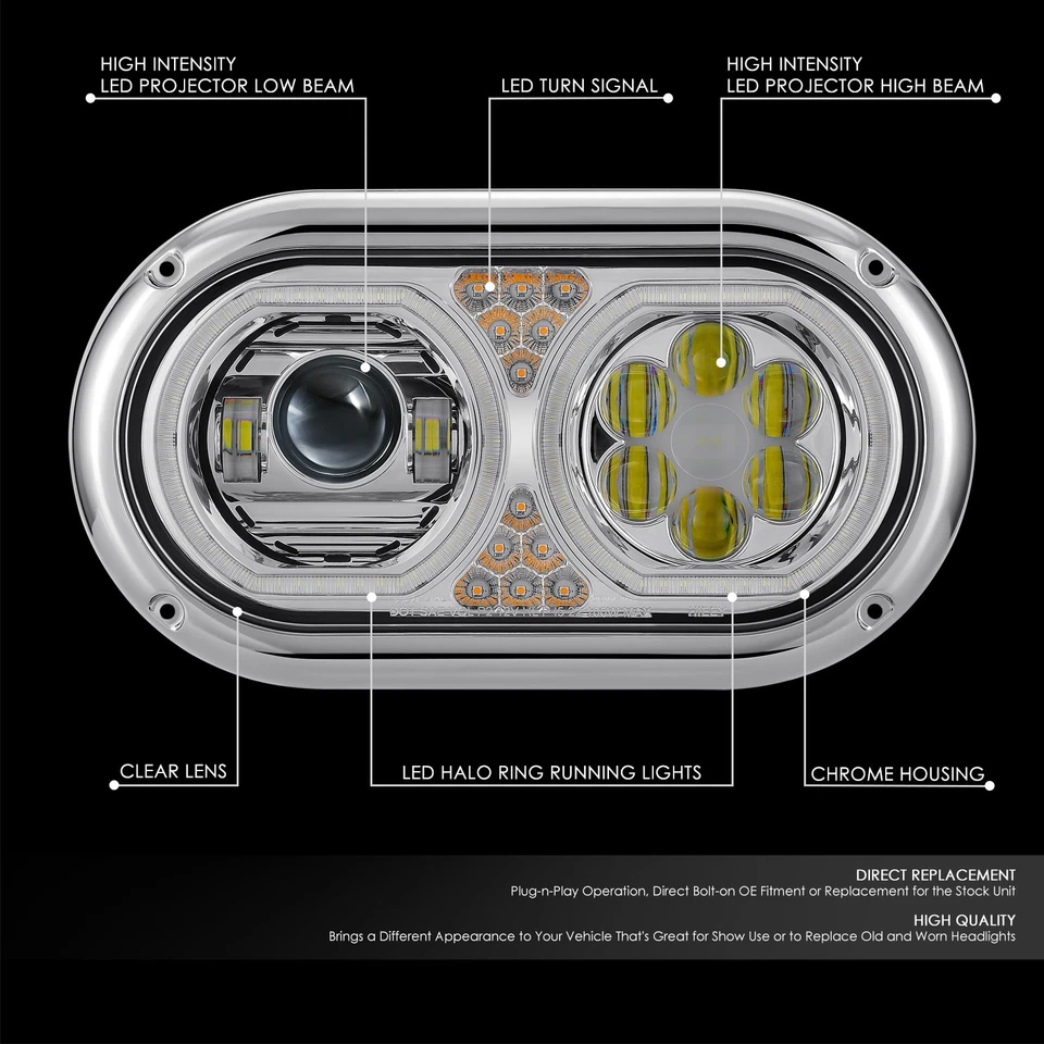 Faros proyectores de señal DRL anillo halo LED cromados Peterbilt 359 1967-1987 Foto 2 de 4