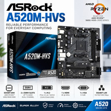 AM4 Motherboard ASRock A520M-HVS AMD A520 Micro ATX DDR4 M.2 HDMI GbE LAN