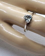 Natural Aquamarine Solitaire Ring 14k Solid White Gold Size 6-3/4
