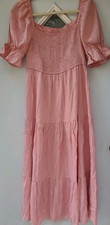 Pink Shimmer Smocked Layered Waist Maxi Dress Size M 6 Flowy Elegant Soft Shein