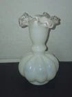 Vintage Fenton Silver Crest Melon Ball Vase with White with Clear Ruffle