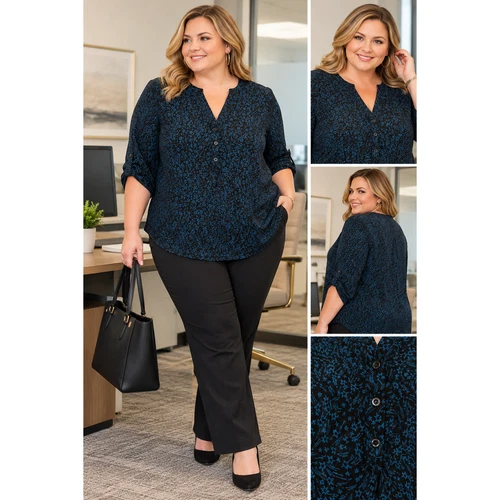 NWT Torrid Harper Star Print Roll Tab Button Front Blouse Shirt Size: 1X (14/16) - product listing photo