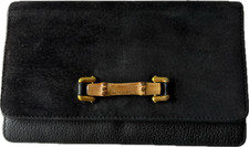 GUCCI Vintage Bamboo Long Wallet Black Suede Leather Authentic  1