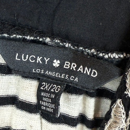 Lucky Brand Top Women's 2X Black White Striped Embroidered V-Neck Blouse Summer - Picture 5 of 8
