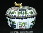 4" Copper Cloisonne Gilt Flower Leaf Pumpkin Jewelry Storage Box Case