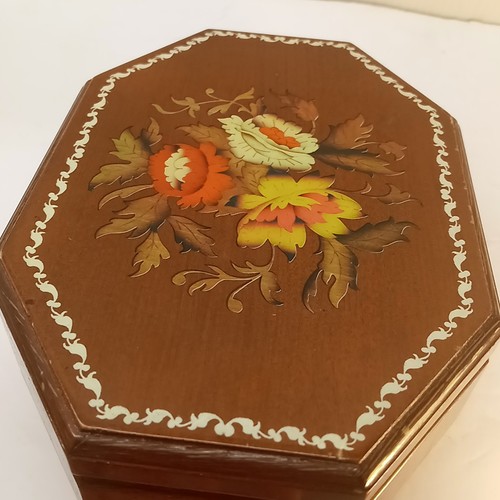 Vintage 1970s Z K Wood Octagonal Painted Flower Jewelry Box With Mirror 8x6x2.5" - Picture 13 of 15