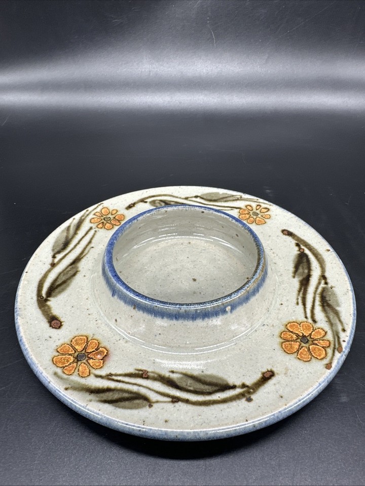 Retro Art Pottery Stoneware Pillar Candle Holder Artist Signed Orange ...