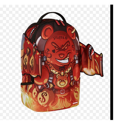 Sprayground  Diablo Gallery Bear  Backpack Red Orange Outer Pockets