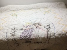 baby quilt white embroidered Girls Ducks Fence Multicolor 37 X 58 Inches