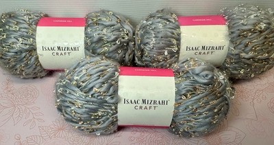 3 Skeins Premier Yarns Isaac Mizrahi Carnegie Hill AUDUBON Gray & Metallic Gold