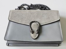Designer Handtasche Vera Pelle Leder/Wildleder grau Kettenriemen Schlangen-Deko