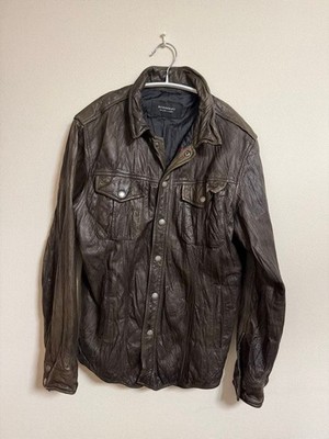 BURBERRY BLACK LABEL Dark Brown Leather Jacket Size L From Japan 