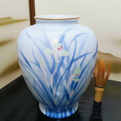 Japanese Arita Ware Fukagawa Porcelain Vase 9.84inch Iris Flower