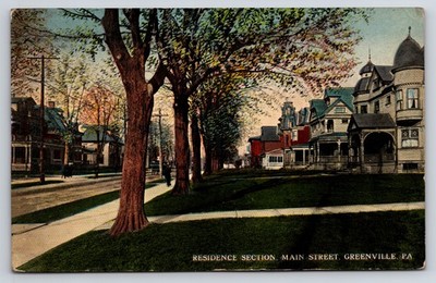 Main Street Residence Section Greenville PA Victorian Homes Postcard