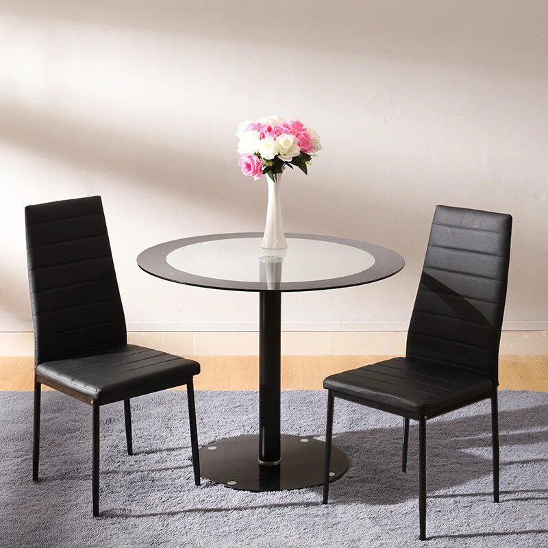 Round Glass Dining Table with 4/2 Chairs Office Home Living Room Kitchen Seats - Image 3 of 4
