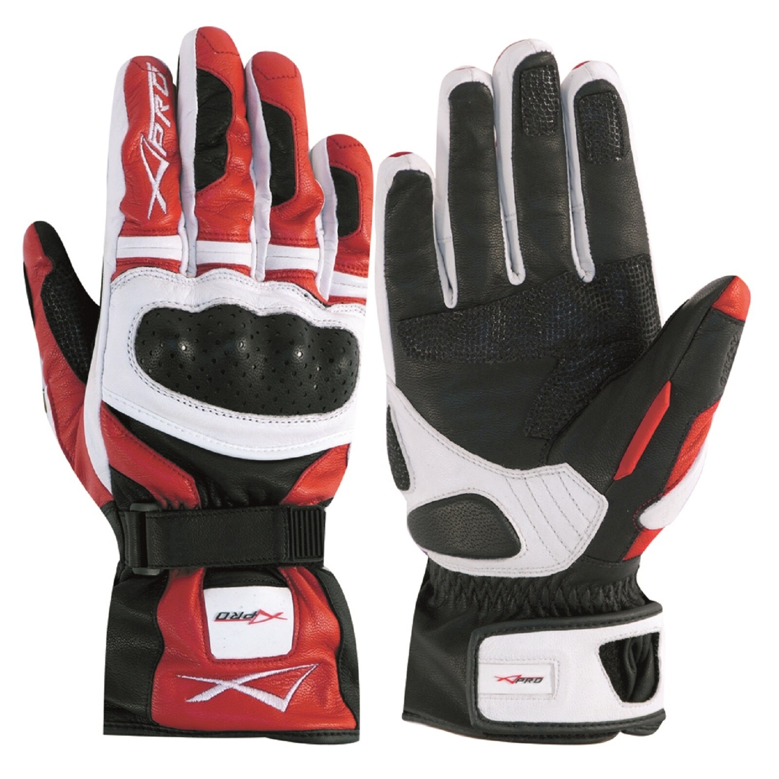 Protective Touring Racing Leather Motorcycle Motorbike Gloves White Red XXL