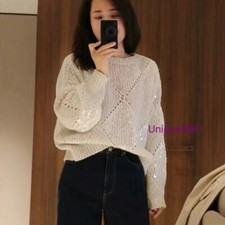 Womens Round Neck Long Sleeves Knitted Casual Sweater for Brunello Cucinelli